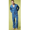 Navy Royal Foulard Cotton Men's Long Sleeve 2 Piece Classic Pajama Set